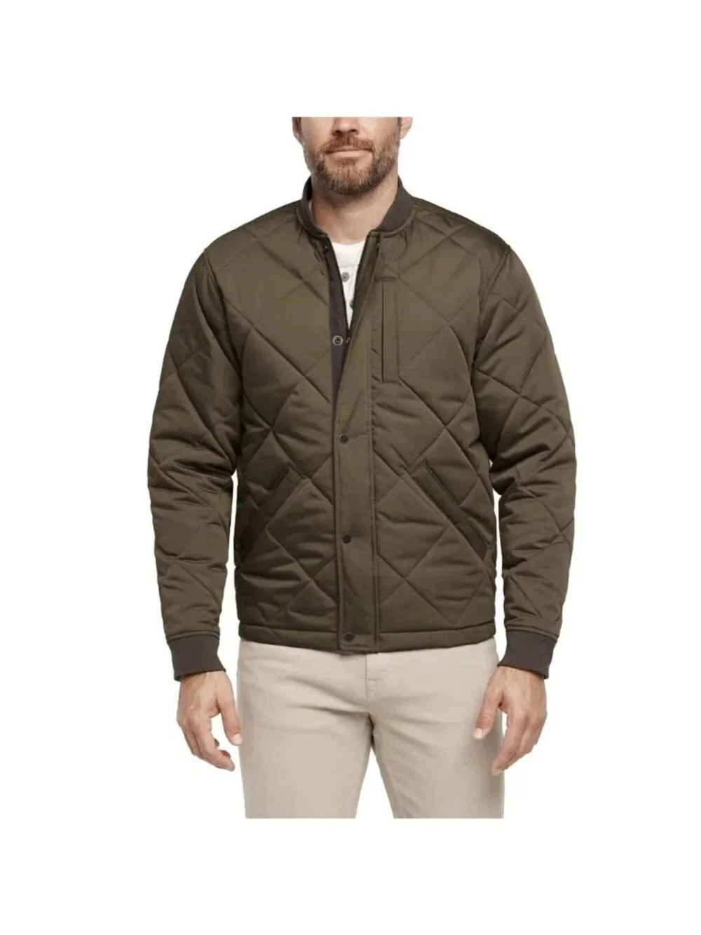 NWT Banana Republic Men's M Quilted Bomber Jacket Olive Green Polyester